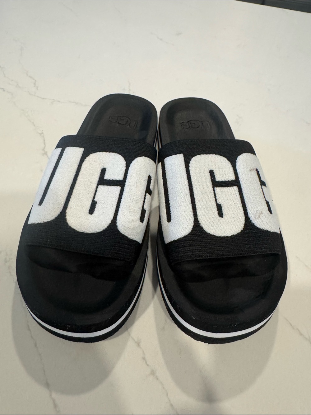 UGG Black and White Logo Slide Sandals women’s